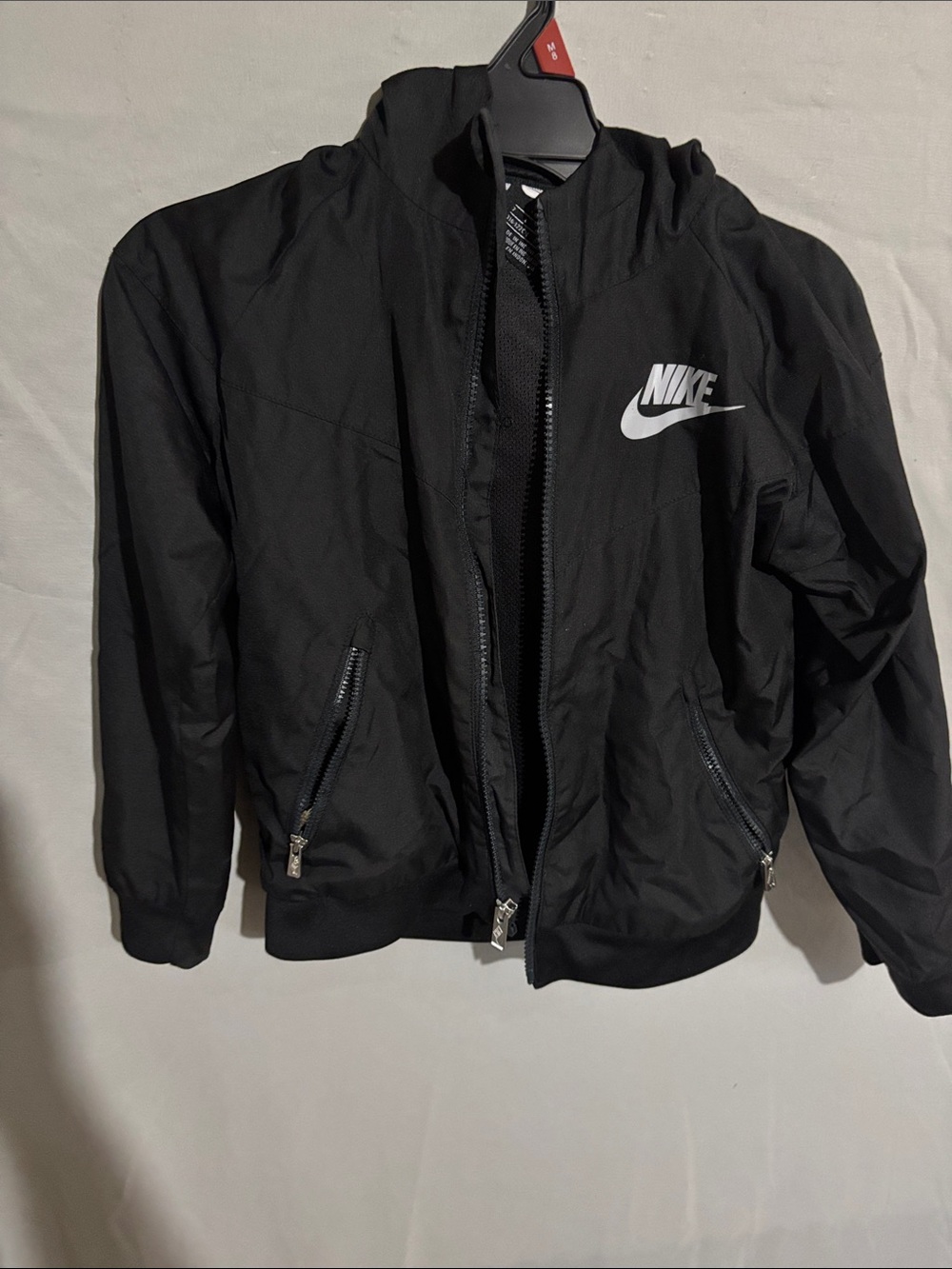 Nike boys Black Windbreaker Jacket with White Logo